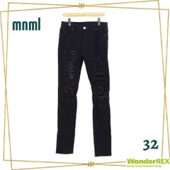 mnml デニム スキニー ロングパンツ ブラック 32 RN139488 ミニマル クラッシュ ダメージ