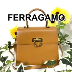 フェラガモ　FERRAGAMO　レザー　ガンチーニ　ショルダーバッグ　ハンドバッグ　2WAY　ライトブラウン　イエロー