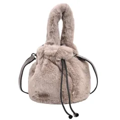 [ハルジオ] ファーバッグ レディース ショルダー モコモコバッグ もこもこ バッグ ふわふわ ショルダーバッグ ファー 巾着 巾着バッグ ニットバッグ ボア ブラック ホワイト グレー 韓国 おしゃれ 可愛い かわいい トレンド (ブラウン) [ブラウン]