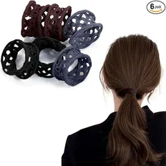Fuyunohi ヘアゴム 跡がつかないヘアゴム よく伸びるゴム 6個セット 髪留め ゴム 黒 髪ゴム 韓国風 可愛い 高弾性 輪ゴム ヘアゴム 太め おしゃれ 大人 お団子リング ポニーテールリング 柔らかい 髪に優しく ブラック ブルー