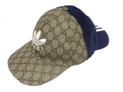 グッチ GUCCI ×adidas アディダス コラボ ダブルバイザー キャップ 719406 帽子 M 58cm グレー ブルー ヘッドウェア ★AA☆