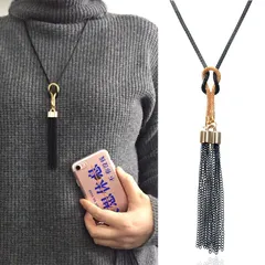 フリンジネックレス ブラック・ゴールド ロング レディース 綺麗 レトロ