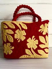 ハワイアンキルトバッグ　ハイビスカス柄トートバッグ