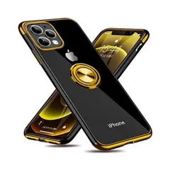 iPhone 11 Pro Max ケース リング付き クリア 耐衝撃 スタンド機能 透明 TPU (ゴールド iPhone 11 )