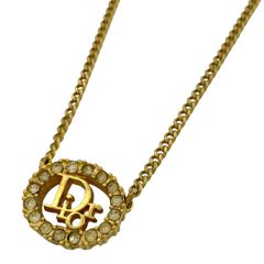 【在庫一掃】 クリスチャンディオール Christian Dior ロゴ ラインストーン ネックレス GP ゴールド レディース 【中古】