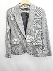 ◇ Θ ZARA ザラ チェック柄 長袖 ジャケット サイズ40 グレー レディース E  【1507010009799】