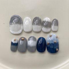 現品 ネイルチップ ニュアンス ニット グラデーション グレー ネイビー ジェル