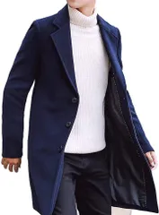 BENQUE(ベンケ) コート メンズ ビジネス 秋冬 チェスターコート 暖かい カジュアル コートメンズ スーツ ロング ウール ビジネスコート メンズコート 冬物 冬服 アウター 裏地あり 防寒 服メンズ 冬コート(ネイビー,  L)