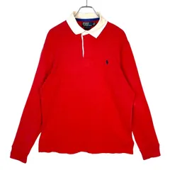 90s00sポロバイラルフローレンPolo by Ralph Lauren長袖ポロシャツラガーシャツポニーロゴ刺繍ワンポイント赤レッド白ホワイトy2kレトログランパコアアメカジアメトラエルボーパッチゆるダボvintageヴィンテージ50723