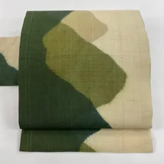 名古屋帯 優品 夏帯 幾何学模様 クリーム 正絹 【中古】