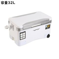 超頑丈 釣り用クーラーボックス 32L 防水 保冷72h キャスター付き 水栓付き ホワイト&グレー