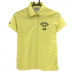 【超美品】アディダス 半袖ポロシャツ 白×イエロー 総柄 ロゴ刺しゅう レディース M/M ゴルフウェア adidas