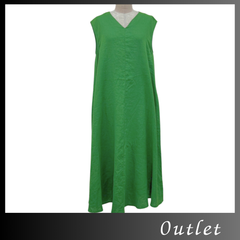CAWAII　ワンピース　グリーン　Vネック　麻100%　プルオーバー　ゆったりサイズ