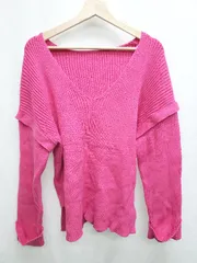 ◇ ⊇ NICE CLAUP マルチWAY　深U 長袖 リブ　ニット　セーター サイズF ピンク レディース P  【1410160002384】