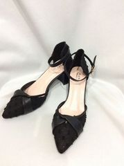 パンプス ストラップ セパレートパンプス チャンキーヒール ポインテッドトゥ ヒール5.5cm 太めヒール 23.0cm ブラック 黒 夏 レディース アンクルストラップ 二次会 発表会 演奏会 おしゃれ パーティー イベント 上品 綺麗め di116x1