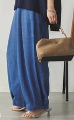 新品　Sans Souci 34+（サンスーシ）リネンライク気流染め裾タック2wayボリュームパンツ　ボトムス　 パンツ 　フルレングスパンツ　Mサイズ　ゆったり　総ゴム