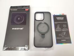 ★CASEKOO iPhone 16 Pro Max 用 ケース 米軍MIL規格 横縦両立 指紋防止 マット仕上げ 最大25W充電対応 MagSafe対応 黄変防止 半透明 ストラップホール付き  ケース 6.9インチ「MagicStand」(ブラック)