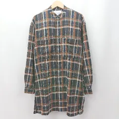 ◇ ⊇ チャオパニック チェック柄 長袖 膝丈 スタンドカラーワンピース サイズone ブラウン系　ネイビー系 レディース E  【1507280007082】