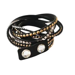 スワロフスキー SWAROVSKI スレークブレスレット 4連 ラインストーン 黒 ブラック 茶 ブラウン /AQ ■OS