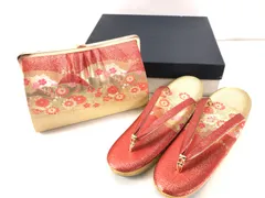 【未使用品】草履 バッグ セット ／ Zori & Clutch Bag 赤金 古典織り [Mサイズ] 振袖・卒業式に◎ 和装小物