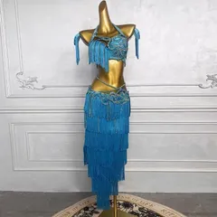 新品未使用 ベリーダンスの高級ドラムパフォーマンス衣装 ステージ衣装女性用 ブルー M/L