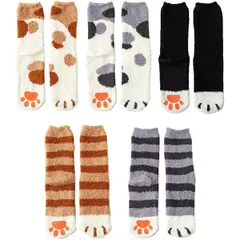 5足 5種類セット もこもこ靴下 靴下 ソックス 猫 肉球 ルームソックス モコモコ 厚手 冬 防寒 滑り止め あったか かわいい フリーサイズ キ