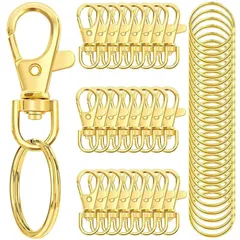 【在庫処分】キーホルダー 金具 キーホルダーパーツ 30個入り ナスカン レジン パーツ キーホルダーパーツ 回転フック 丸カン 付き 二重リング ハンドメイド キーリング アクセサリー DIY 手芸用品 (ゴールド1)