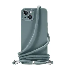 Handodo Apple iPhone 14 用 ケース iPhone 14 カバー ネック ショルダー ストラップ付き スマホ シリコン カバー 紐付き 斜めがけ 織りストラップ付き 調節可能なショルダー クロスボディ ネックレス 保護（緑） 1