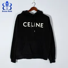 【美品】CELINE ロゴ プリント フーディー パーカー セリーヌ】CELINE ロゴ ブラック コットンフリースパーカー