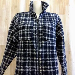 UNITED COLORS OF BENETTON ユナイテッドカラーズオブベネトン ふわもこ着心地◎ フルジップ両面起毛チェックシャツ L ブラック×ホワイト