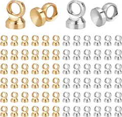 PH PandaHall 約200個セット ヒートンキャップ ビーズキャップ 2色 カン付き イヤリングパーツ( ミックスカラー)