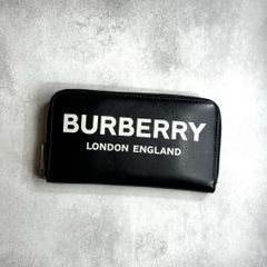 BURBERRY バーバリー / プリントロゴジップアラウンドウォレット 長財布 カーフレザー ブラック ホワイト 80092111