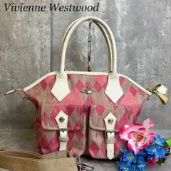 ✨良品✨ Vivienne Westwood ヴィヴィアンウエストウッド 2way ショルダーバッグ トートバッグ マルチポケット バックル オーブ アーガイル柄 シルバー金具  ロゴ型押し 総柄 キャンバス レザー 肩掛け  レディース ピンク 桃色
