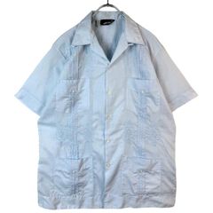 希少 LANDS' END リネン 100% キューバシャツ 刺繍 水色 - メルカリ
