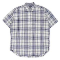 ポロラルフローレン POLO RALPH LAUREN 90s 90年代 ボタンダウンシャツ BD BLAIRE 定番 半袖 ロゴ刺繍 USA ヴィンテージ アメリカ 古着 メンズ シャツ ブルー×ホワイト チェック柄 L【中古】
