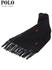 ポロ ラルフローレン メンズ マフラー POLO RALPH LAUREN ブランド 総柄 フリンジ ユニセックス レディース ウール カシミヤ ギフト プレゼント RLPC1068F2 (ブラック)