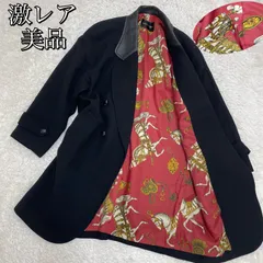 美品　激レア★チェスターコート　馬柄　総柄　総裏　ウールコート　黒　フリーサイズ 美品 激レア☆チェスターコート 馬柄 総柄 総裏 ウールコート 黒