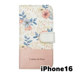 【新品未使用】iPhone16 アイフォン16 スマホケース 手帳型 (色：ホワイト×柄：ノスタルジア) 花柄 フラワー バイカラー おしゃれ かわいい flip2-ip16-wh-20129のサムネイル