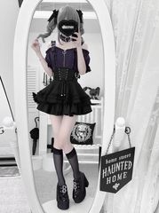 ブラック グリーン 姫袖 チャイナ風 ロリィタ セットアップ 地雷
