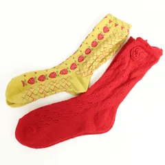ピンクハウス★フラワーモチーフ飾り＋いちごとチェック柄の靴下　2足セット　赤・イエロー系　＊ｋ3904