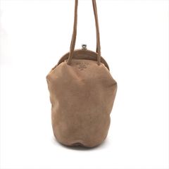 良品 PRADA プラダ ロゴ スエード がま口 ミニ ハンド バッグ ベージュ カバン 鞄 k5428