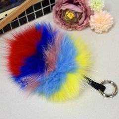 新品　フォックス　バッグチャーム　マルチカラー　リアルファー