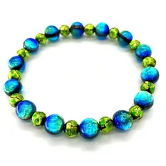 Sea drop 光る ホタルガラス 8mm ビーズ ブレスレット ケラママリン 蓄光 青色 グリーン 緑色 とんぼ玉 [041bt-14]