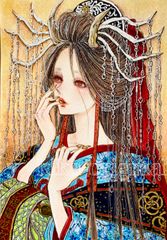 手描きイラスト「馳せる」オリジナルアナログ原画 サムホールサイズ♪ コピック画 和風 絵画 鬼