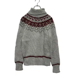 ハイネック 柄 ニット セーター S～ レディース ライトグレー レッド ハンドメイド 古着卸 アメリカ仕入 a606-6251