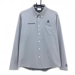 【超美品】ルコックゴルフ 長袖ポロシャツ グレー系 地模様 ロゴネイビー メンズ L ゴルフウェア le coq sportif