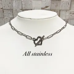 オールステンレス ハート マンテル ネックレス