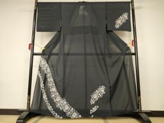 紋紗 品のある花 単衣 夏付下げ 未使用品 正絹 居敷当て ガード 夏着物 