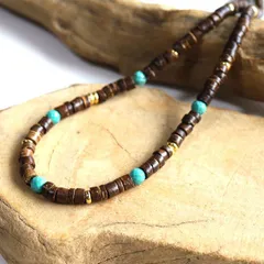 ココナッツウッド ターコイズ デザイン ネックレス ウッド 天然石 パワーストーン 木 木製 メンズ ハワイアンジュエリー