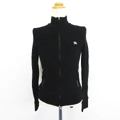 バーバリーブルーレーベル BURBERRY BLUE LABEL ニット ジャケット ブルゾン 長袖 ジップアップ ハイネック ウール ロゴ 38 ブラック ※EKM